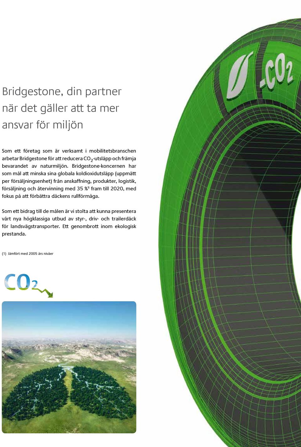 Bridgestone-koncernen har som mål att minska sina globala koldioxidutsläpp (uppmätt per försäljningsenhet) från anskaffning, produkter, logistik, försäljning och