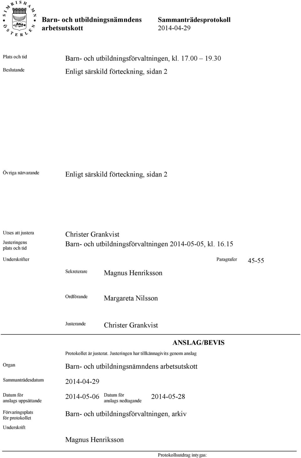 utbildningsförvaltningen 2014-05-05, kl. 16.