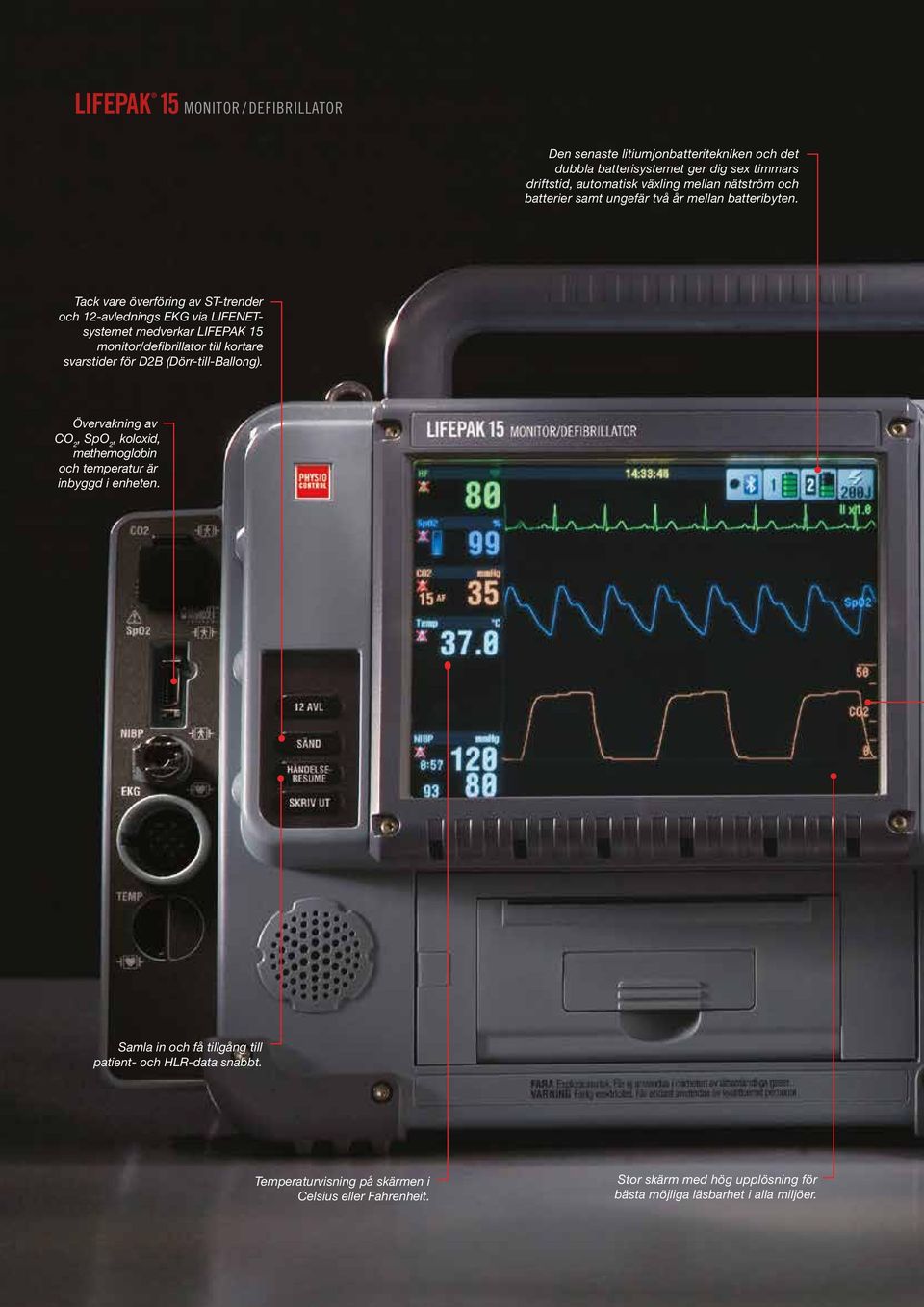 Tack vare överföring av ST-trender och 12-avlednings EKG via LIFENETsystemet medverkar LIFEPAK 15 monitor/defibrillator till kortare svarstider för D2B