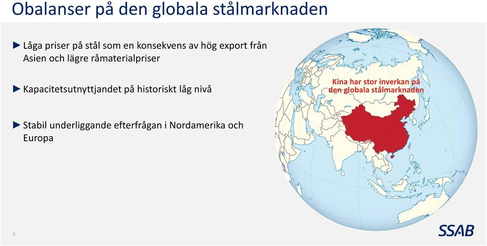 Kapacitetsutnyttjandet på historiskt låg nivå Kina har stor inverkan på