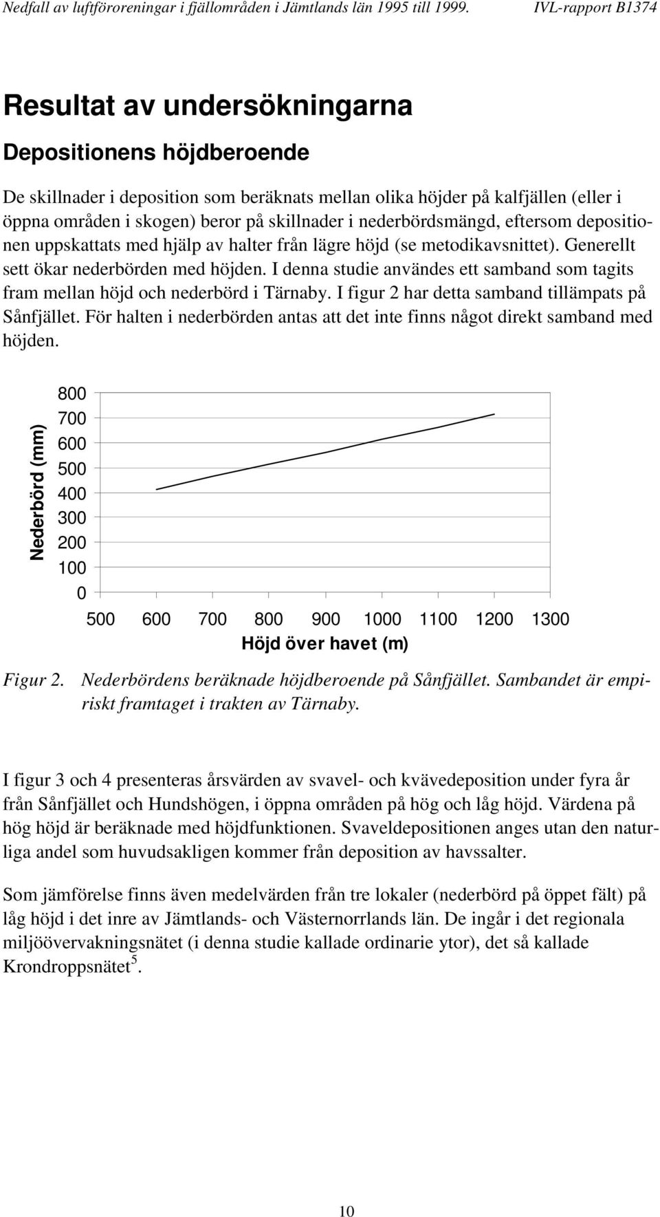 I denna studie användes ett samband som tagits fram mellan höjd och nederbörd i Tärnaby. I figur 2 har detta samband tillämpats på.
