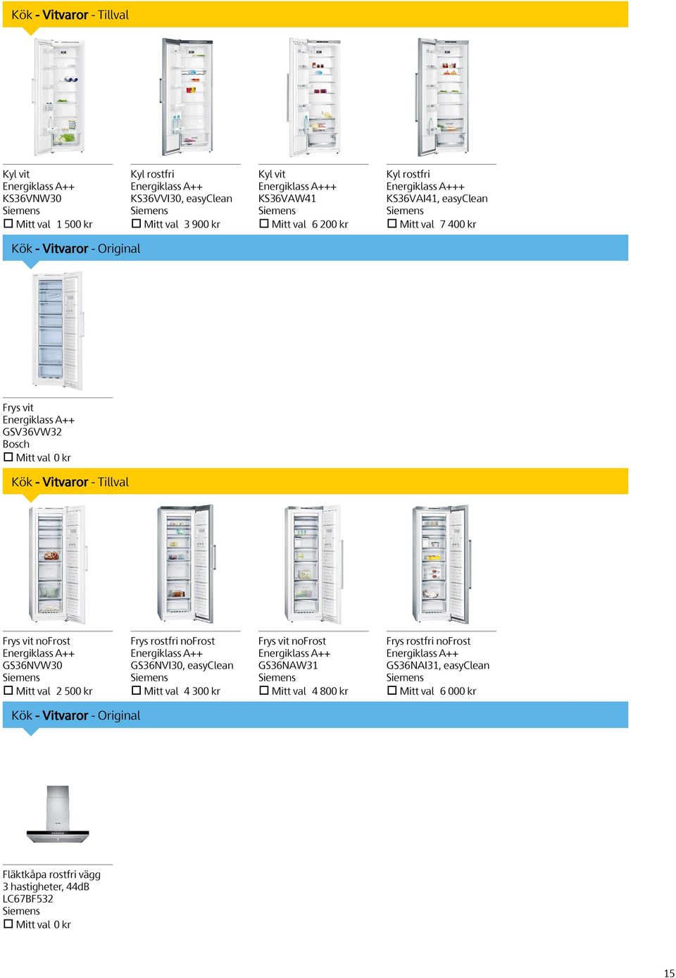 Tillval Frys vit nofrost Energiklass A++ GS36NVW30 Mitt val 2 500 kr Frys rostfri nofrost Energiklass A++ GS36NVI30, easyclean Mitt val 4 300 kr Frys vit nofrost Energiklass A++