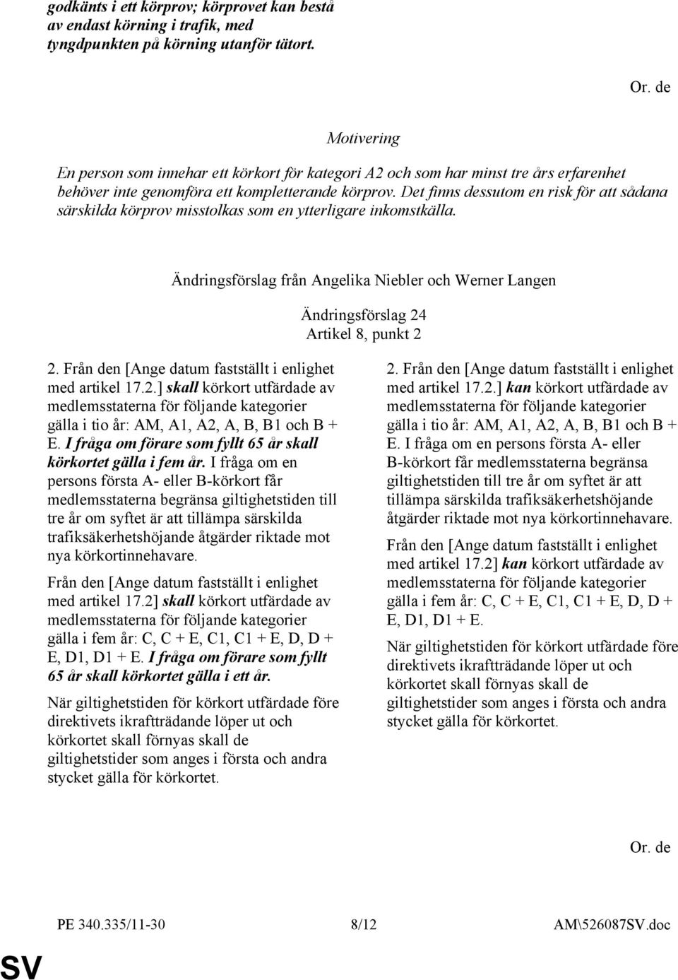 Det finns dessutom en risk för att sådana särskilda körprov misstolkas som en ytterligare inkomstkälla. Ändringsförslag 24 Artikel 8, punkt 2 2.