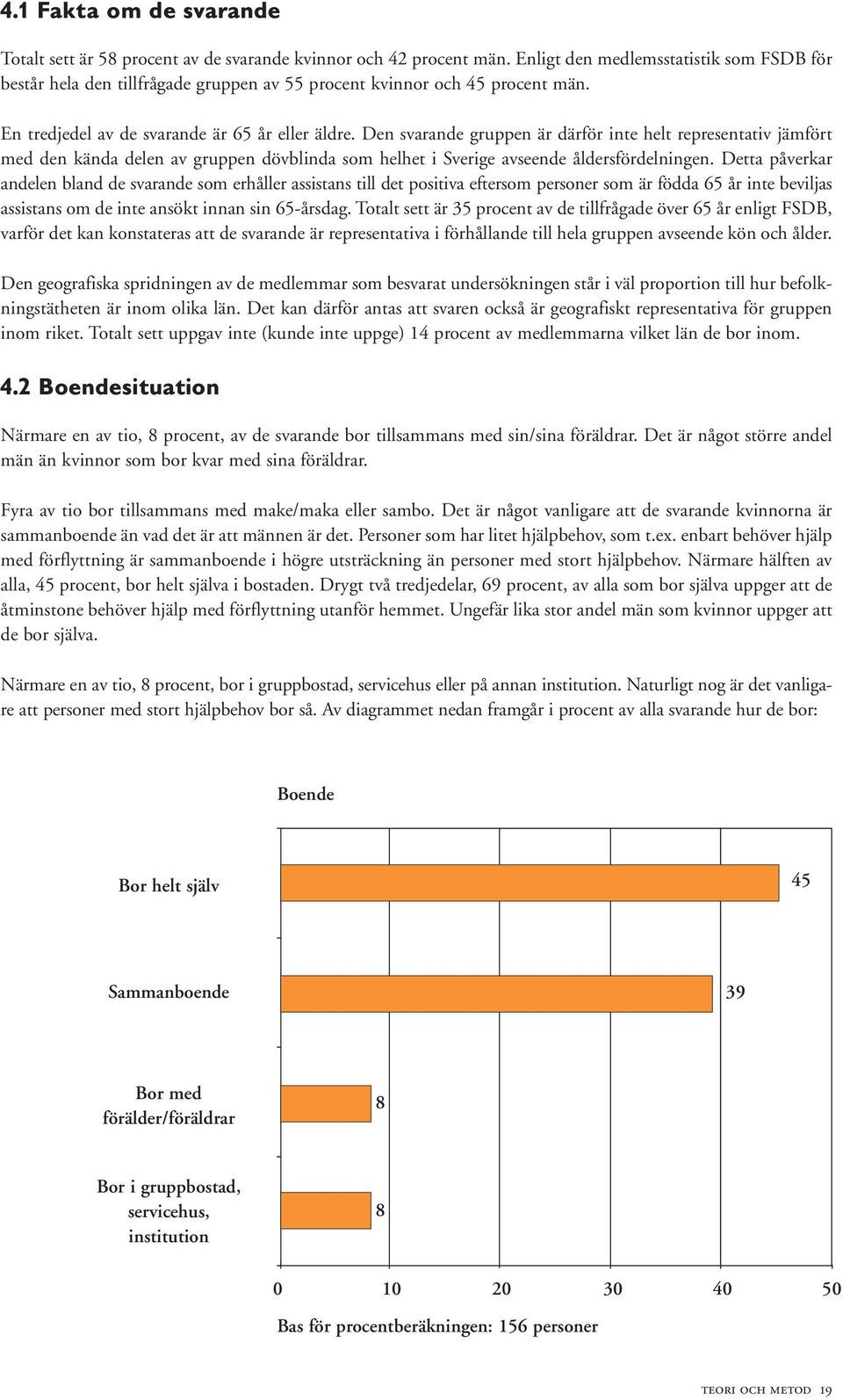 Den svarande gruppen är därför inte helt representativ jämfört med den kända delen av gruppen dövblinda som helhet i Sverige avseende åldersfördelningen.