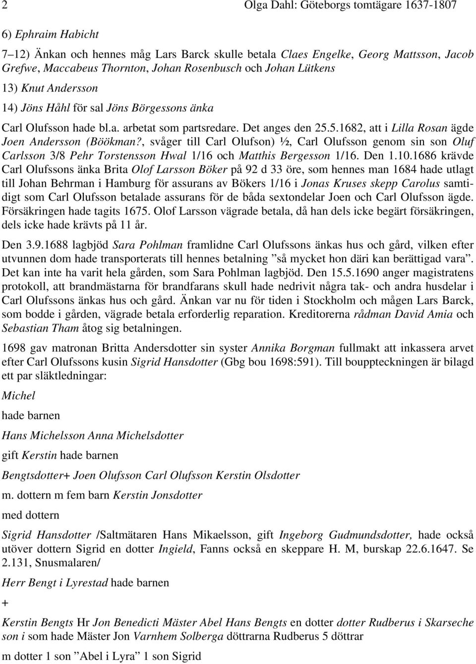 , svåger till Carl Olufson) ½, Carl Olufsson genom sin son Oluf Carlsson 3/8 Pehr Torstensson Hwal 1/16 och Matthis Bergesson 1/16. Den 1.10.