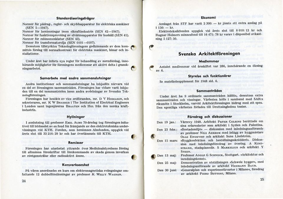 Dessutom tillstyrktes Teknologföreningens godkännande av dess kommittés förslag till normalkontrakt för elektriska maskiner, hissar och installationer.