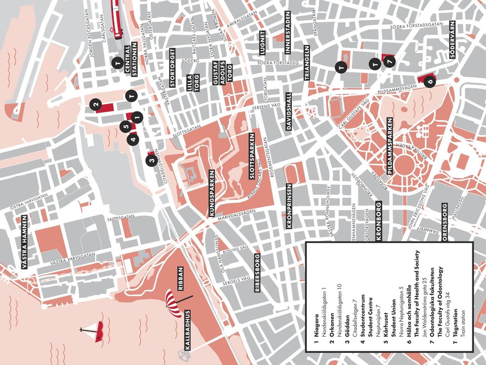 KUNGSPARKEN GUSTAF ADOLFS TORG OLA HANSSONSG AMIRALSGATAN KUNGS OSCARS VÄG SLOTTSPARKEN MARIEDALSVÄGEN ROSLINS VÄG SERGELS VÄG SÖDRA FÖRSTADSG STORGATAN FERSENS VÄG RIBERSBORG LUGNET REGEMENTSGATAN