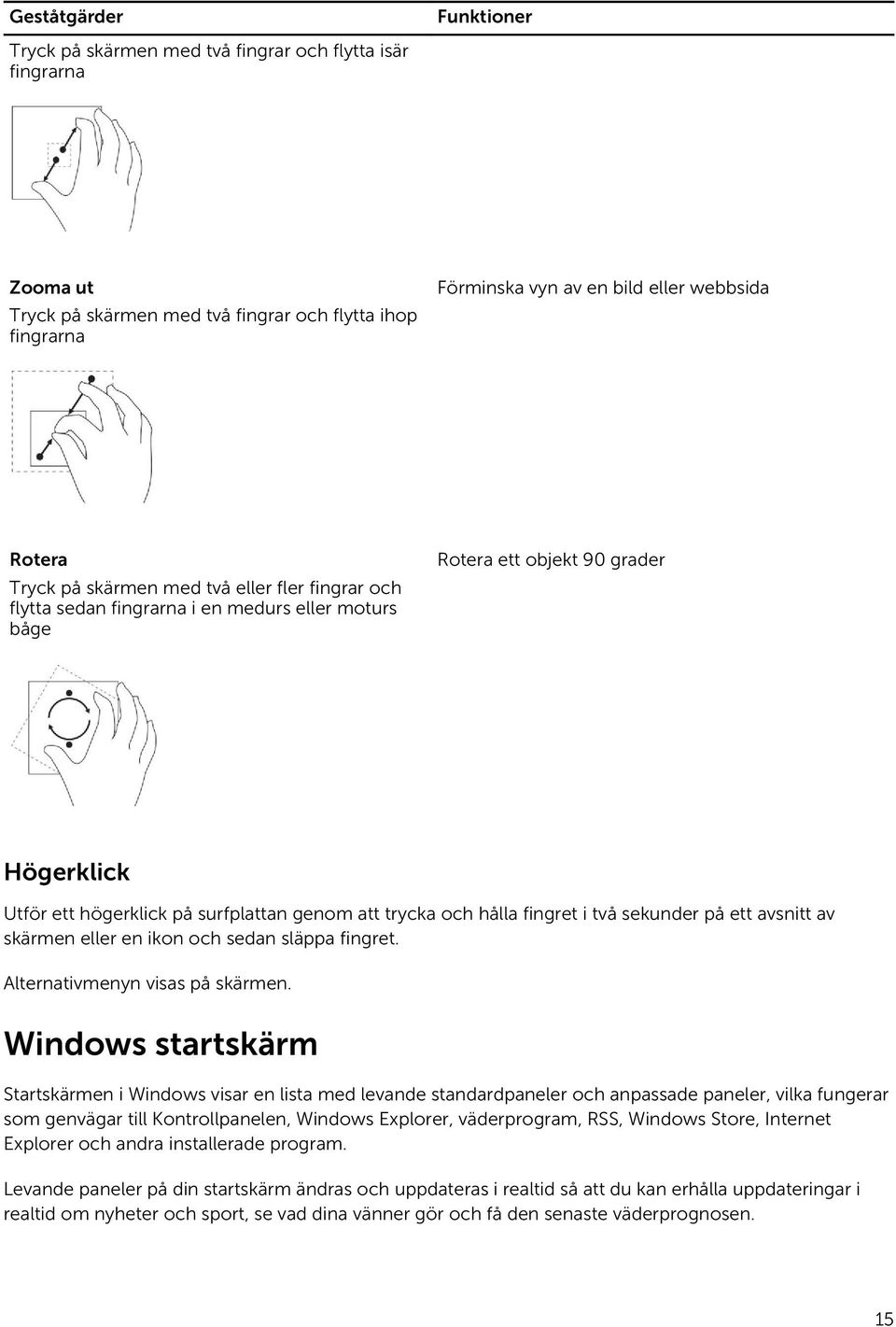 hålla fingret i två sekunder på ett avsnitt av skärmen eller en ikon och sedan släppa fingret. Alternativmenyn visas på skärmen.