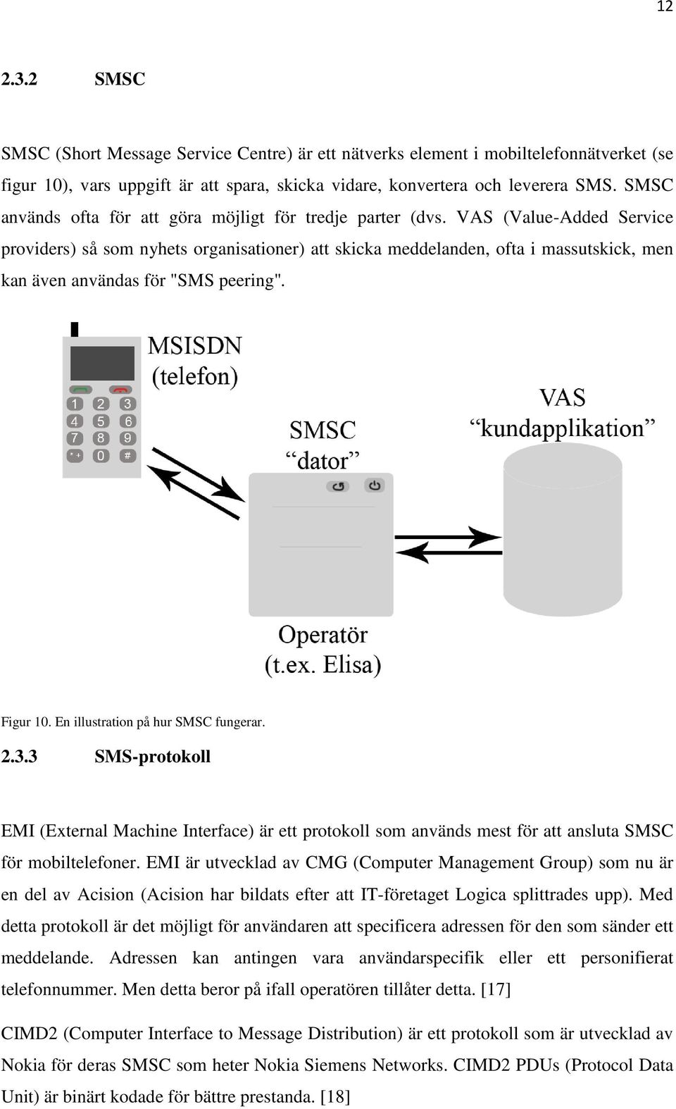 VAS (Value-Added Service providers) så som nyhets organisationer) att skicka meddelanden, ofta i massutskick, men kan även användas för "SMS peering". Figur 10. En illustration på hur SMSC fungerar.