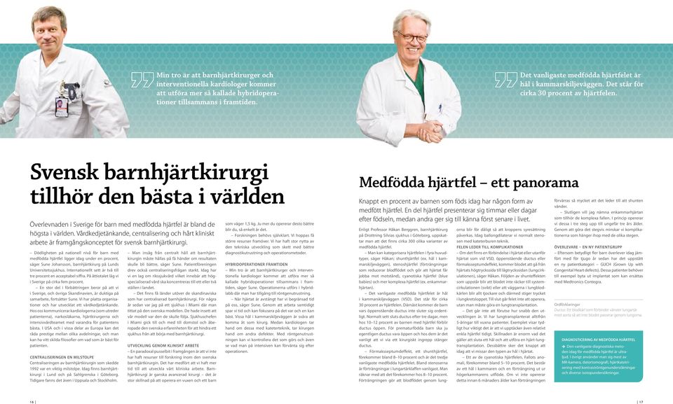 Svensk barnhjärtkirurgi tillhör den bästa i världen Överlevnaden i Sverige för barn med medfödda hjärtfel är bland de högsta i världen.