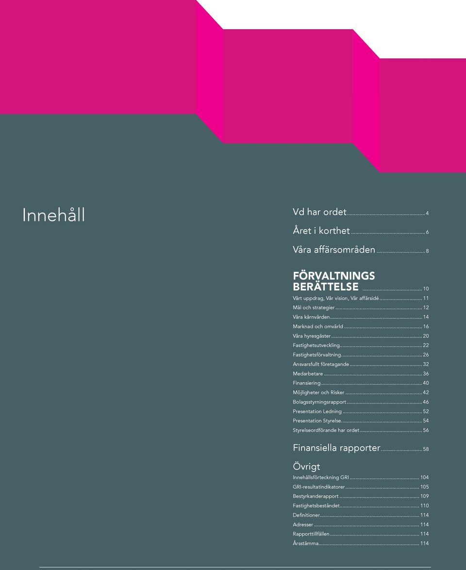 .. 40 Möjligheter och Risker... 42 Bolagsstyrningsrapport... 46 Presentation Ledning... 52 Presentation Styrelse... 54 Styrelseordförande har ordet... 56 Finansiella rapporter.