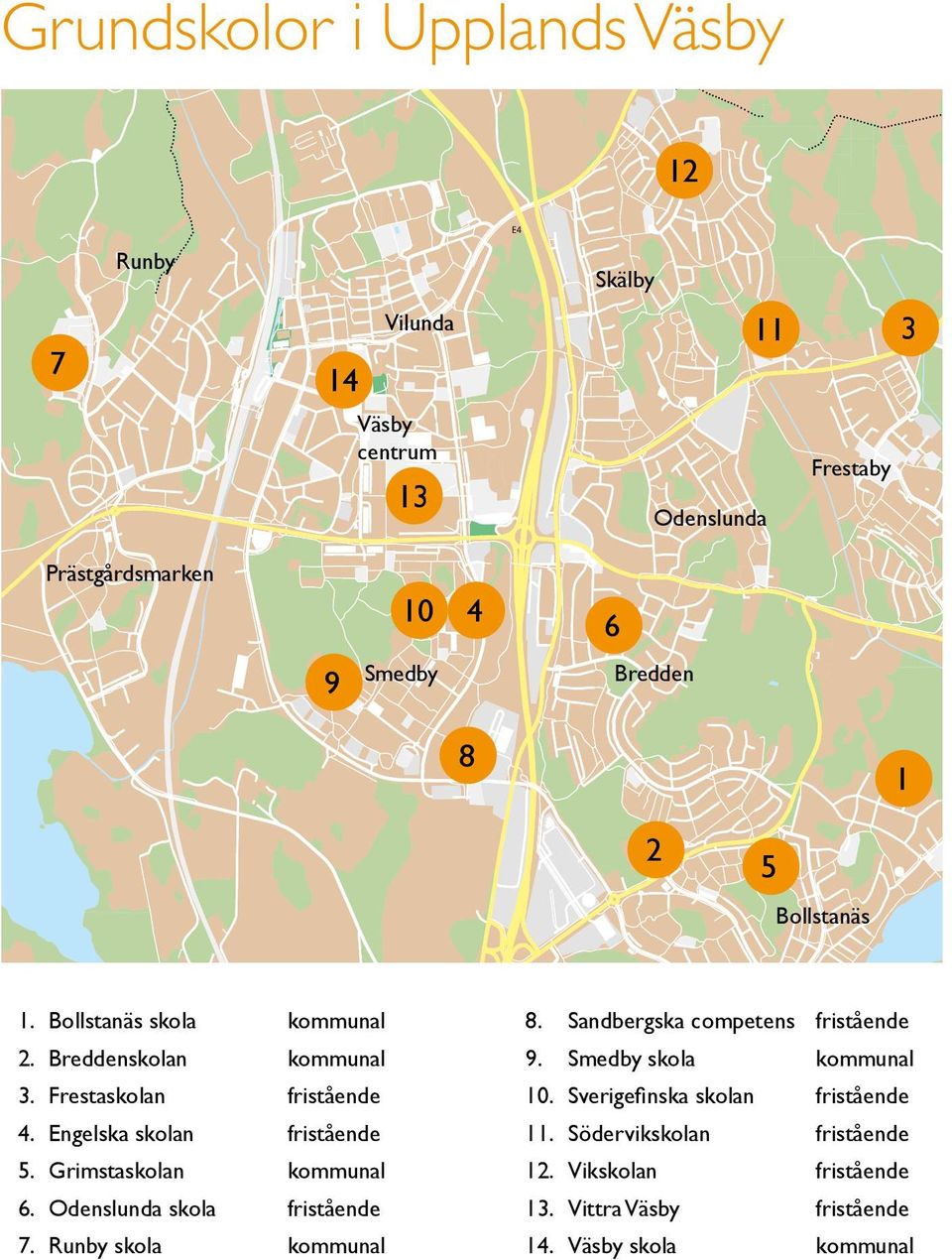 Engelska skolan fristående 5. Grimstaskolan kommunal 6. Odenslunda skola fristående 7. Runby skola kommunal 8.