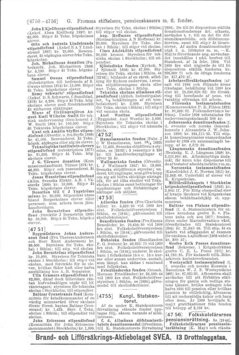 E A T Lind. lan i Sthlm : till stip:r vid skolan. 1!ltrand 18971.kr. 25,000. Beseun- Claes Adelsköids stipendiefond -deret, åt utgångna elevert'rån Tekn. 20,000. kronor. Styrelsen t'ör tekhögskolan.