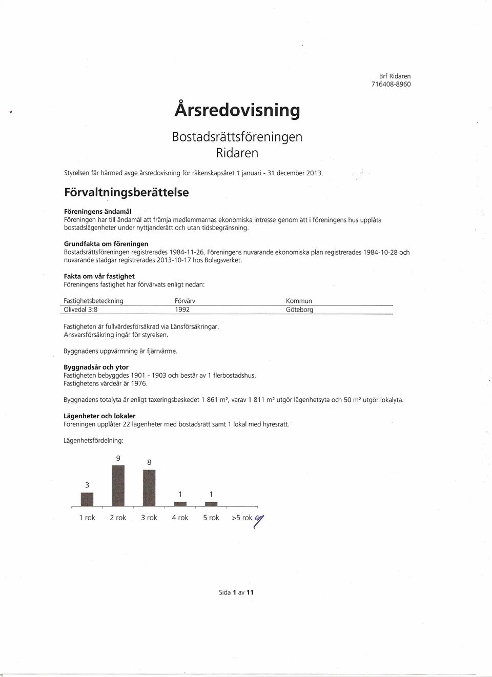 tidsbegränsning. Grundfakta om föreningen Bostadsrättsföreningen registrerades 1984-11-26.