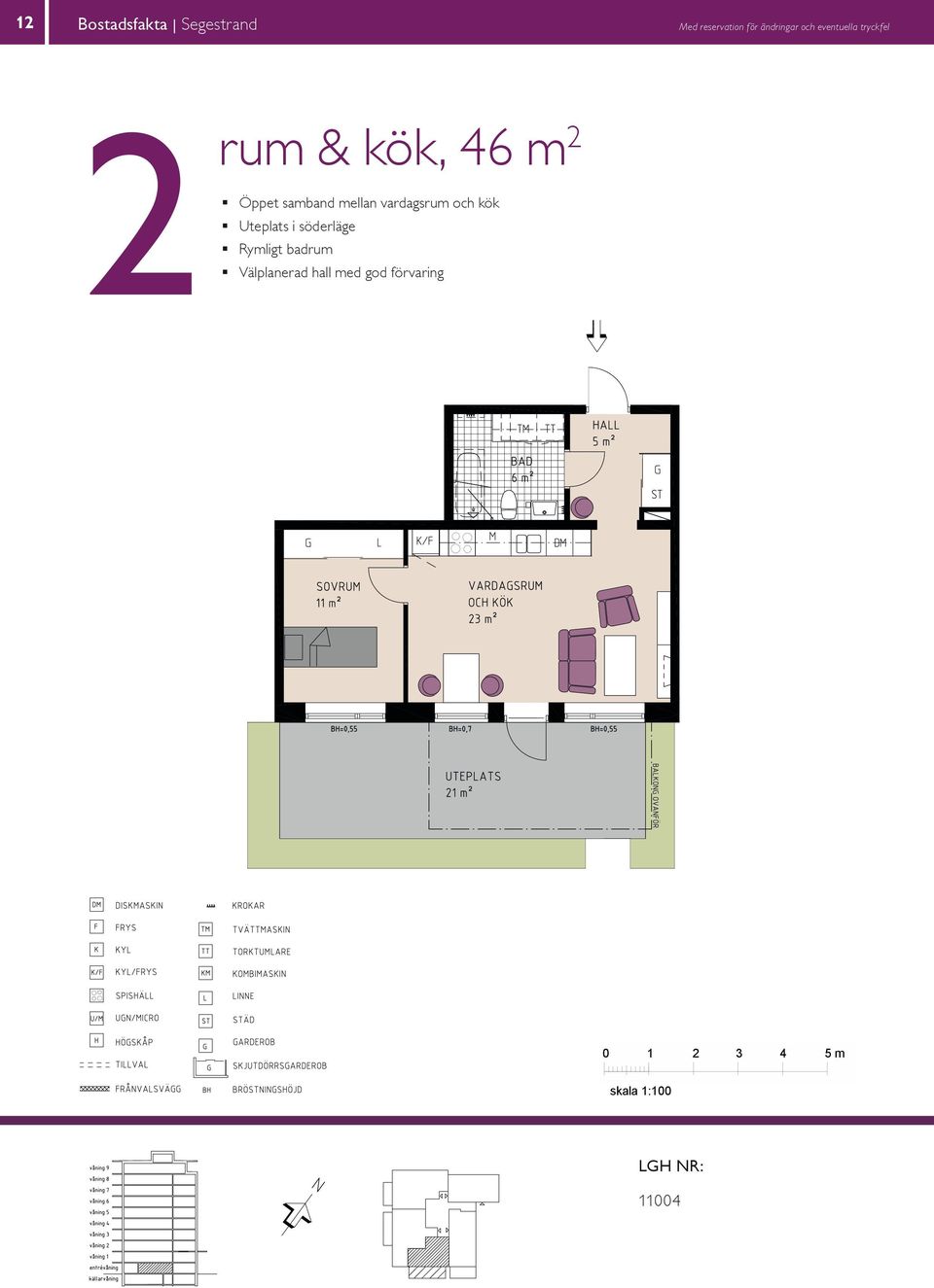 gård Välplanerad hall med god förvaring BALKONG 8 BH 0,55 m BH 0,70 m VARDAGSRUM 14 K/F ST G SOVRUM 11 L SG DM KÖK HALL BAD EL/IT KM ENTRÉ