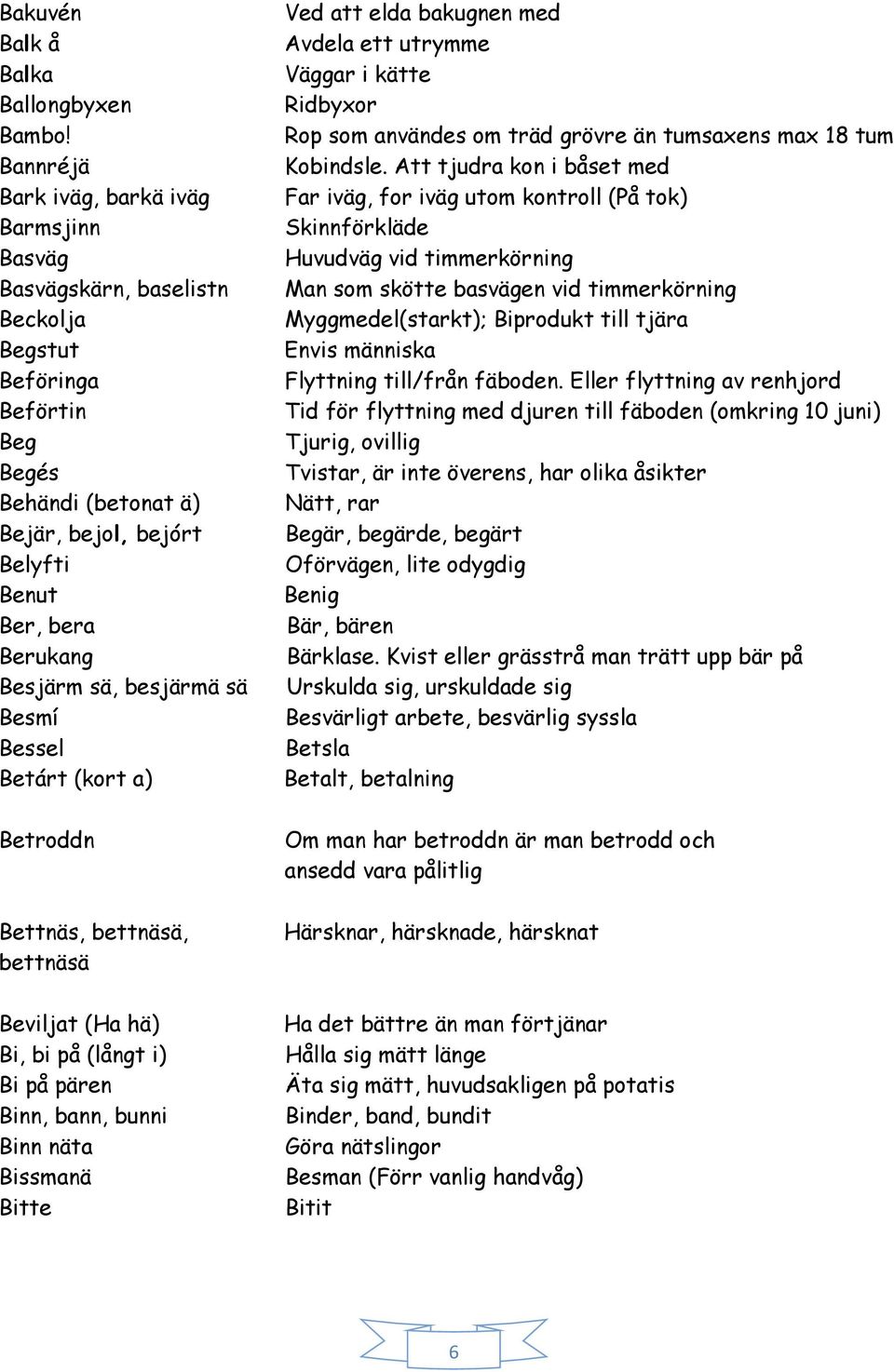 sä, besjärmä sä Besmí Bessel Betárt (kort a) Betroddn Bettnäs, bettnäsä, bettnäsä Beviljat (Ha hä) Bi, bi på (långt i) Bi på pären Binn, bann, bunni Binn näta Bissmanä Bitte Ved att elda bakugnen med