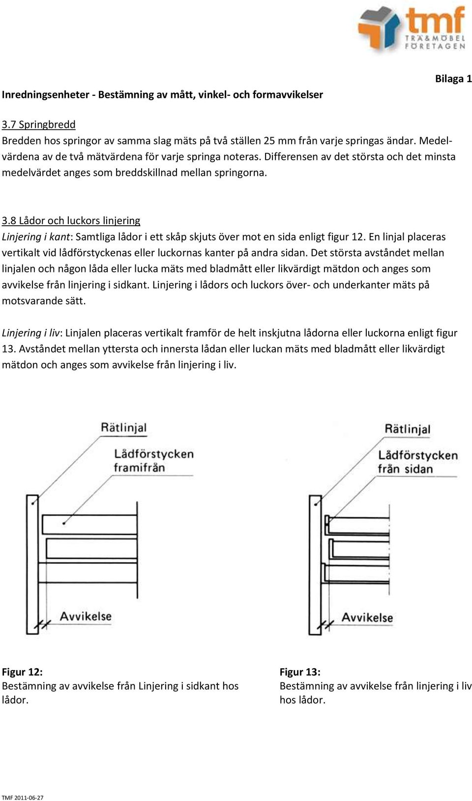 8 Lådor och luckors linjering Linjering i kant: Samtliga lådor i ett skåp skjuts över mot en sida enligt figur 12.