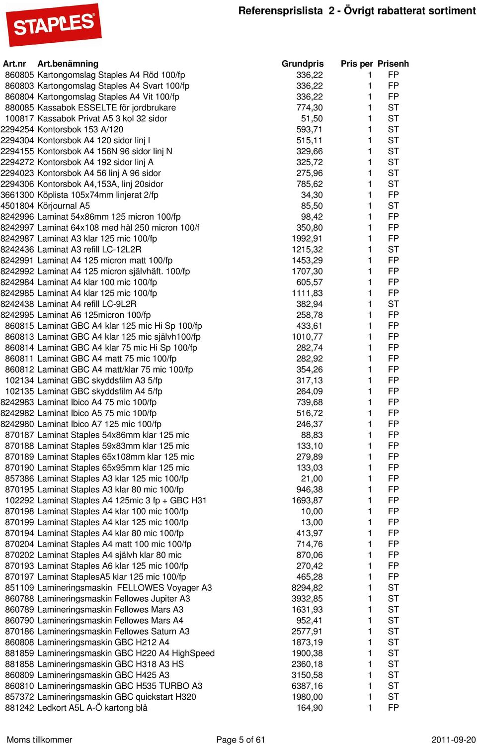 sidor linj N 329,66 1 ST 2294272 Kontorsbok A4 192 sidor linj A 325,72 1 ST 2294023 Kontorsbok A4 56 linj A 96 sidor 275,96 1 ST 2294306 Kontorsbok A4,153A, linj 20sidor 785,62 1 ST 3661300 Köplista