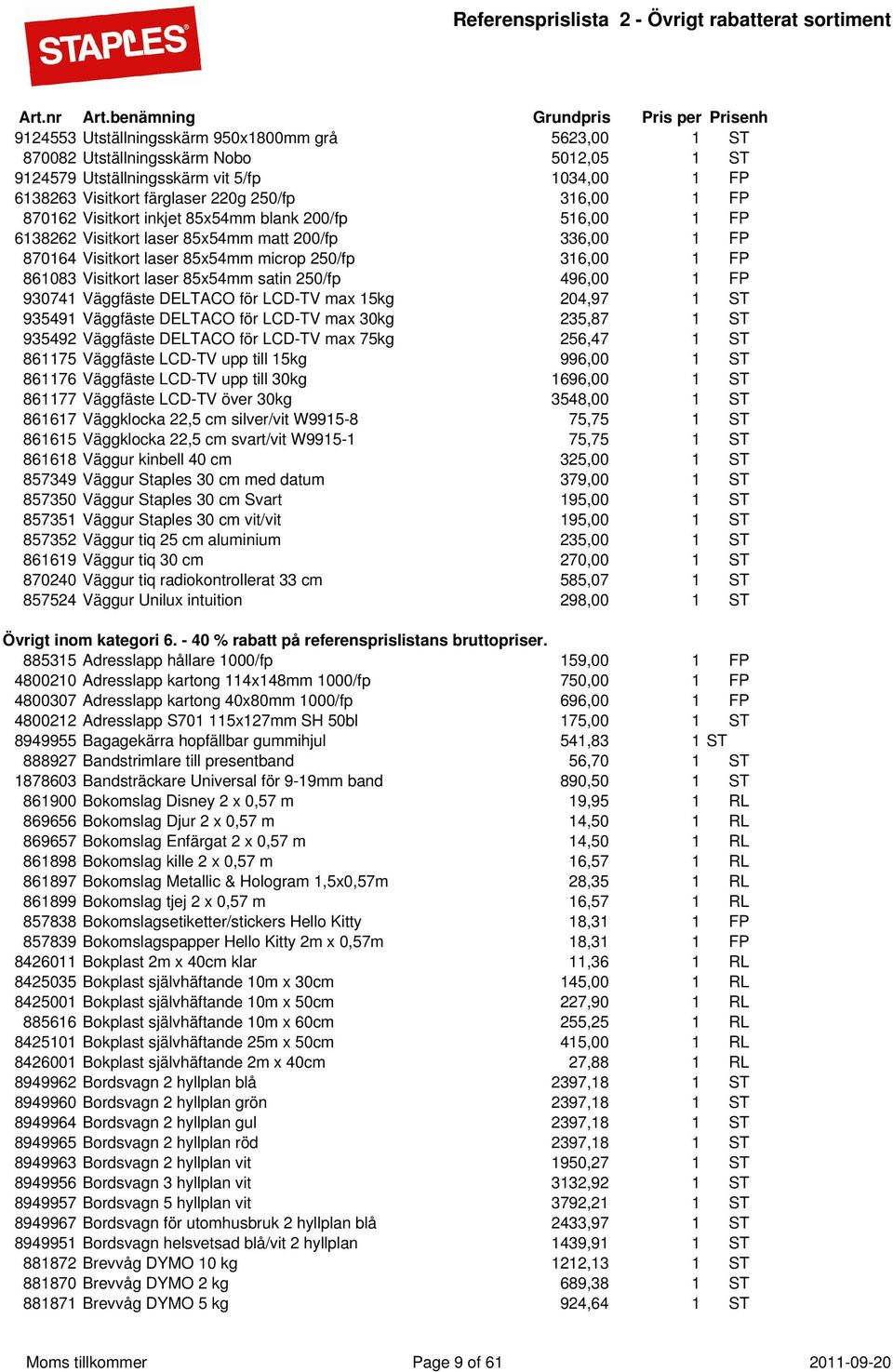 85x54mm satin 250/fp 496,00 1 FP 930741 Väggfäste DELTACO för LCD-TV max 15kg 204,97 1 ST 935491 Väggfäste DELTACO för LCD-TV max 30kg 235,87 1 ST 935492 Väggfäste DELTACO för LCD-TV max 75kg 256,47