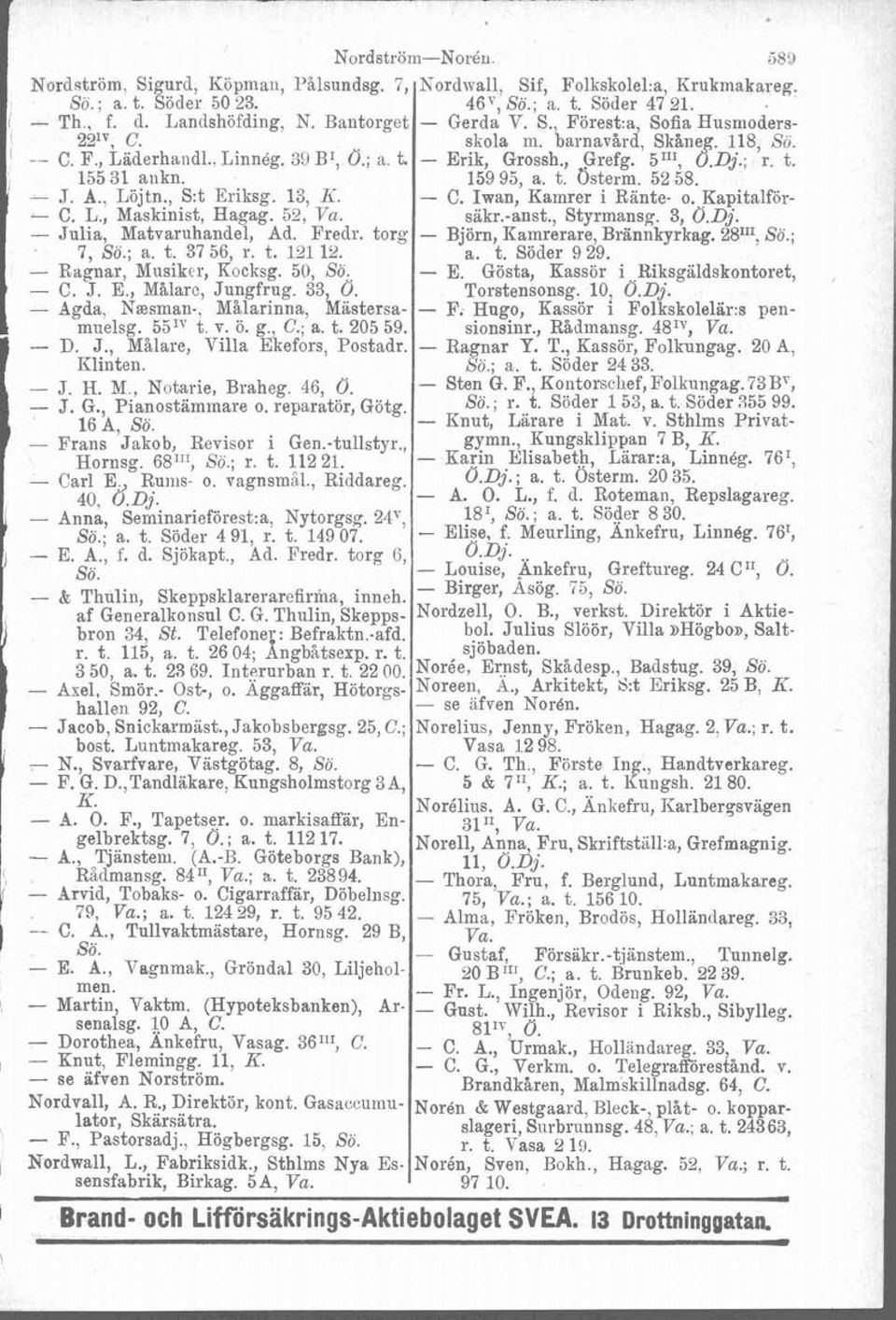 33, O. - Agda, Nzasman-, Målarinna, Mästersamcielsg. 55" t V. ö. g. C., a. t. 205 59. - D. J., Målare, Villa Ekefors, Postadr. Klinten. - J. H. M, Notarie, Braheg. 46, 0.