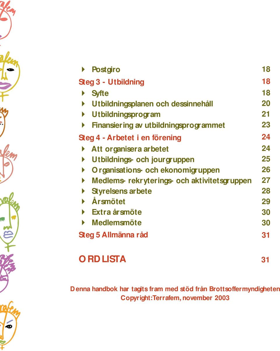 rekryterings- och aktivitetsgruppen Styrelsens arbete Årsmötet Extra årsmöte Medlemsmöte Steg 5 Allmänna råd ORDLISTA 18 18 18 20