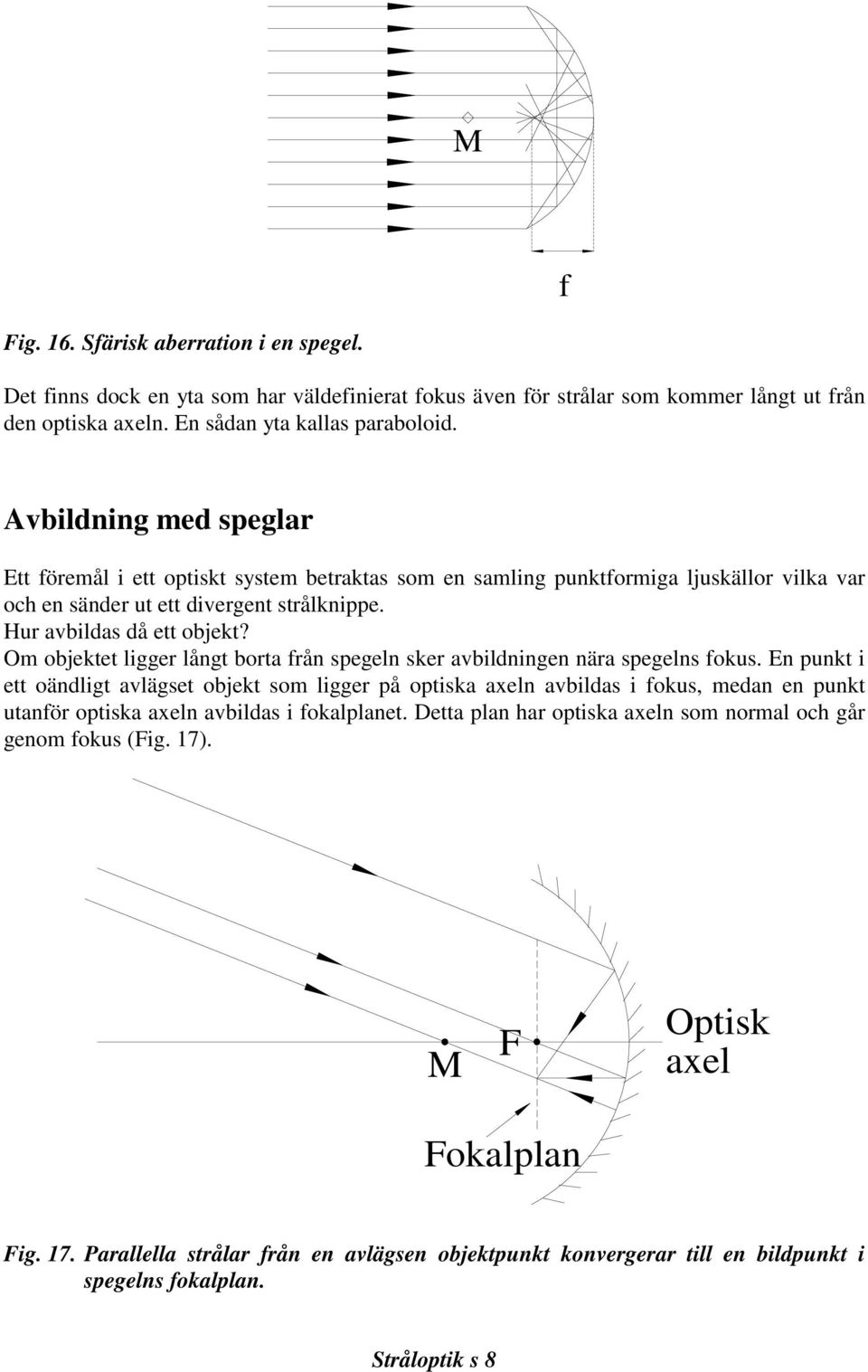 Om objektet ligger långt borta från spegeln sker avbildningen nära spegelns fokus.