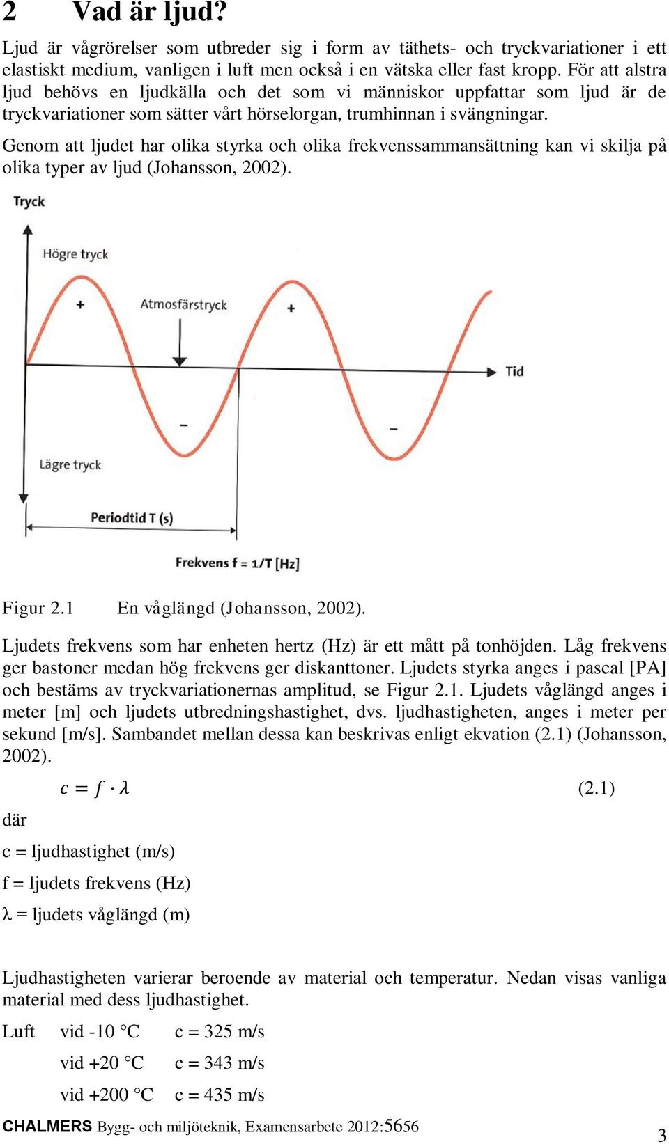Genom att ljudet har olika styrka och olika frekvenssammansättning kan vi skilja på olika typer av ljud (Johansson, 2002). Figur 2.1 En våglängd (Johansson, 2002).