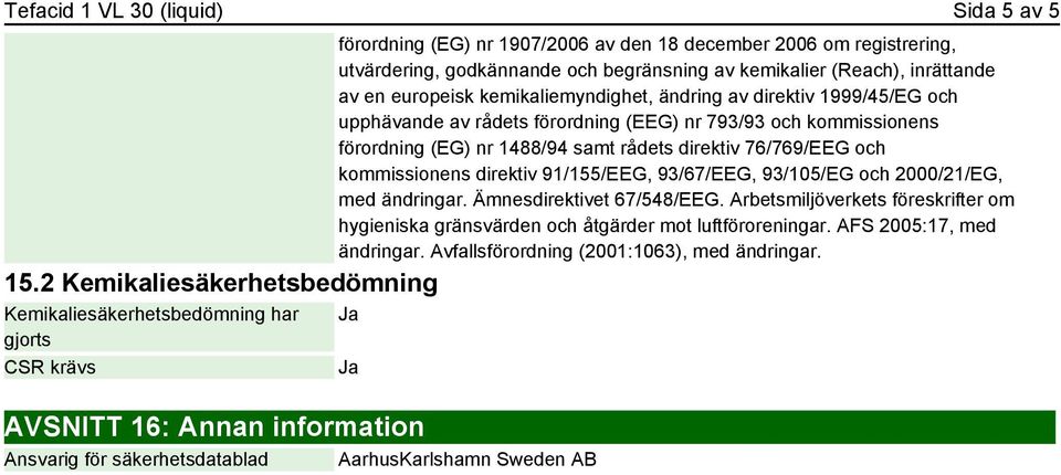 registrering, utvärdering, godkännande och begränsning av kemikalier (Reach), inrättande av en europeisk kemikaliemyndighet, ändring av direktiv 1999/45/EG och upphävande av rådets förordning (EEG)