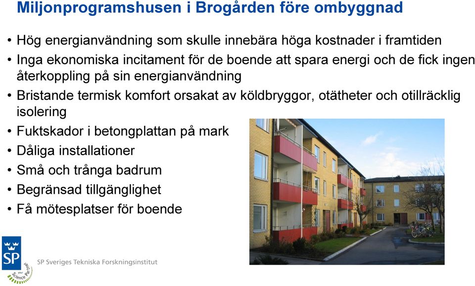 energianvändning Bristande termisk komfort orsakat av köldbryggor, otätheter och otillräcklig isolering