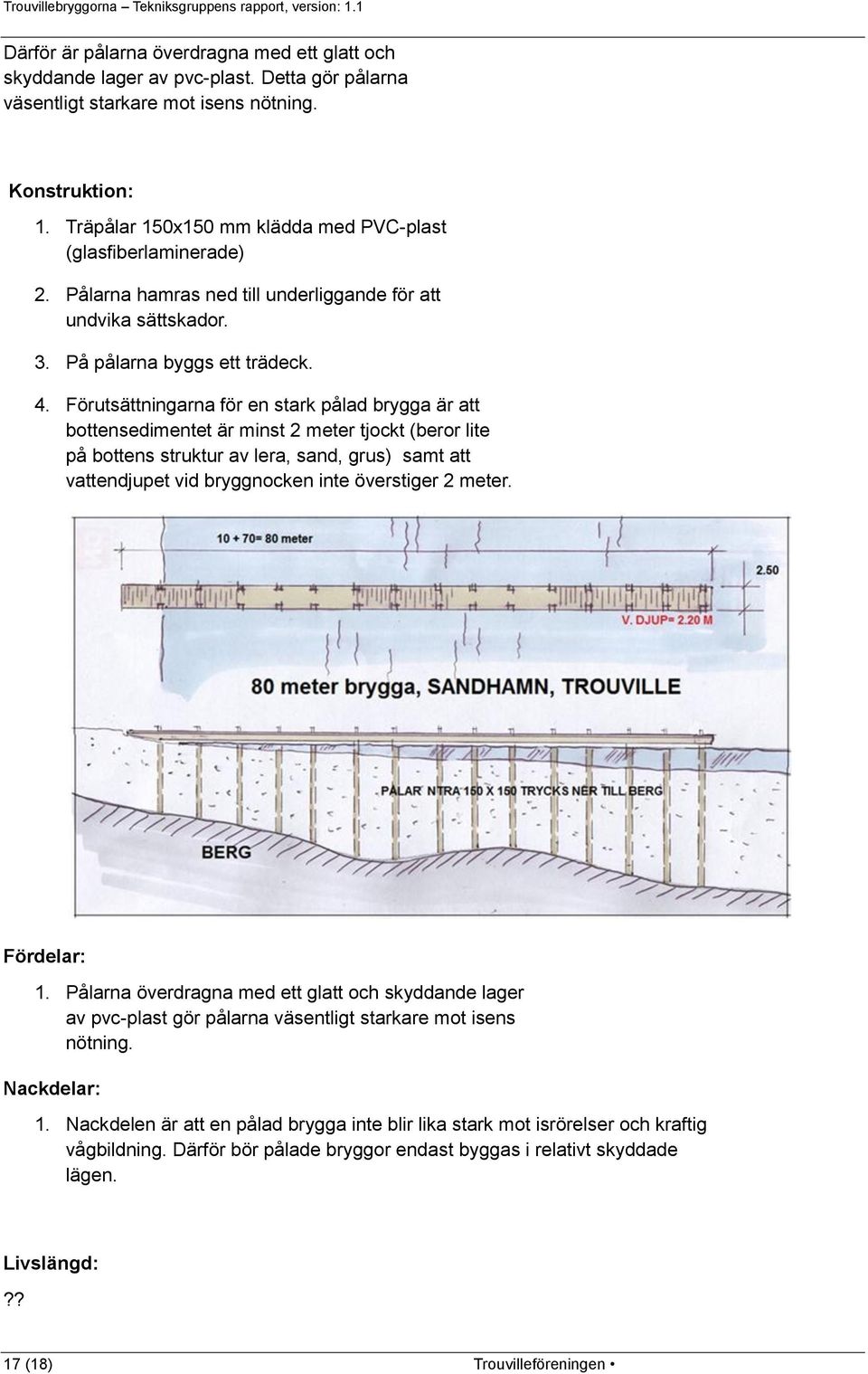 Förutsättningarna för en stark pålad brygga är att bottensedimentet är minst 2 meter tjockt (beror lite på bottens struktur av lera, sand, grus) samt att vattendjupet vid bryggnocken inte överstiger