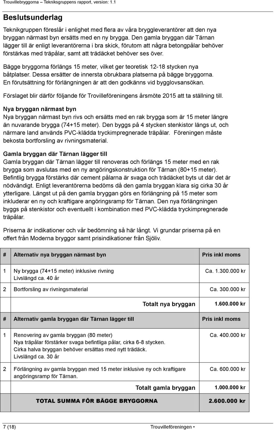 Bägge bryggorna förlängs 15 meter, vilket ger teoretisk 12-18 stycken nya båtplatser. Dessa ersätter de innersta obrukbara platserna på bägge bryggorna.