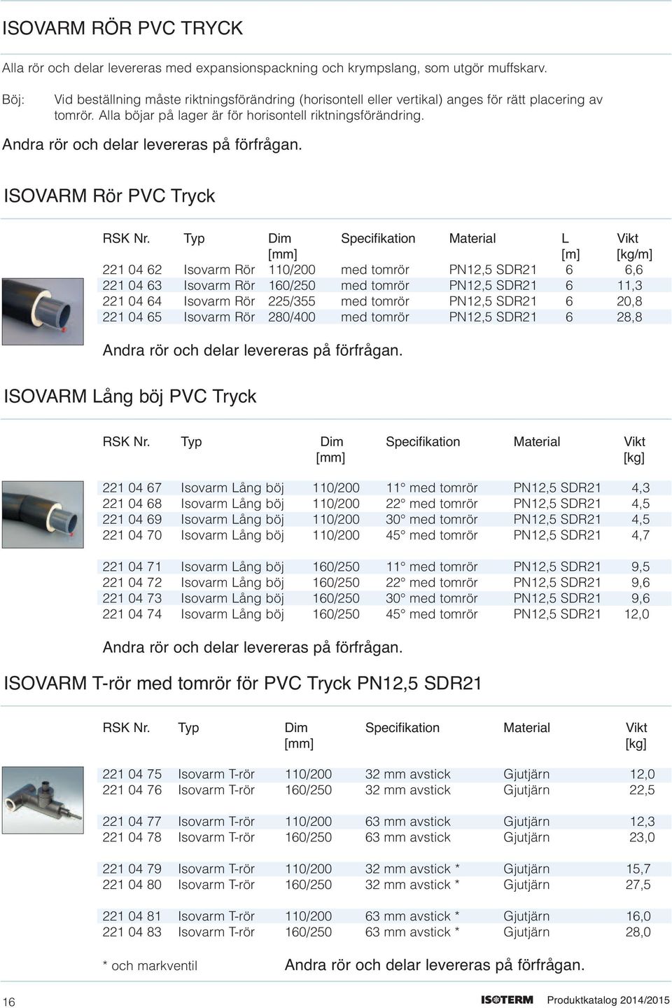 andra rör och delar levereras på förfrågan. ISoVarm rör PVc tryck rsk Nr.