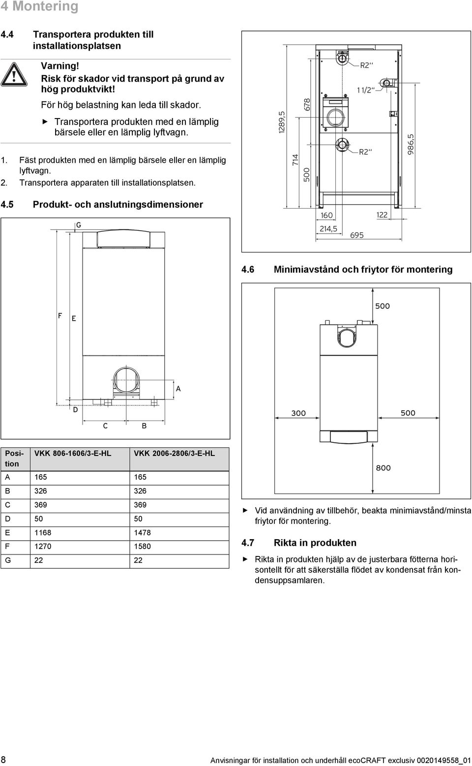 89,5 74 678 500 R 986,5 4.5 Produkt- och anslutningsdimensioner G 60 4,5 695 4.