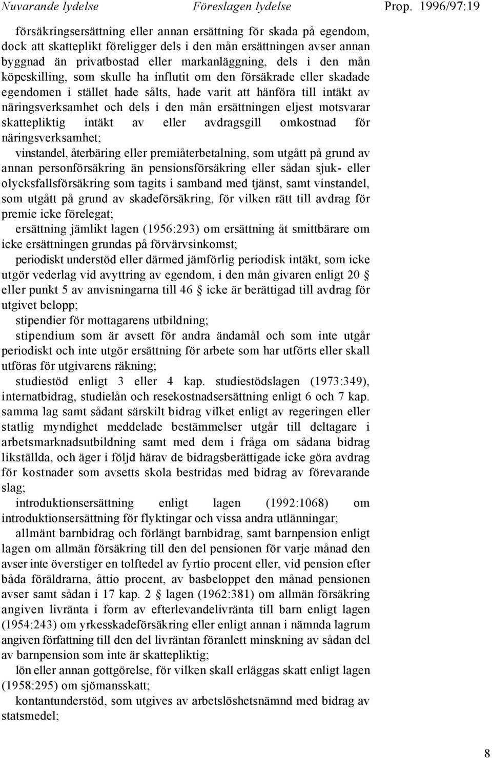 dels i den mån ersättningen eljest motsvarar skattepliktig intäkt av eller avdragsgill omkostnad för näringsverksamhet; vinstandel, återbäring eller premiåterbetalning, som utgått på grund av annan