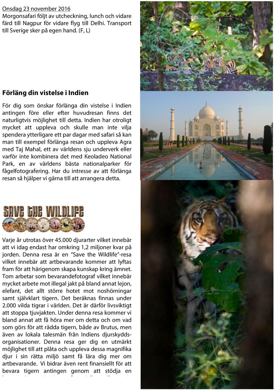 Indien har otroligt mycket att uppleva och skulle man inte vilja spendera ytterligare ett par dagar med safari så kan man till exempel förlänga resan och uppleva Agra med Taj Mahal, ett av världens