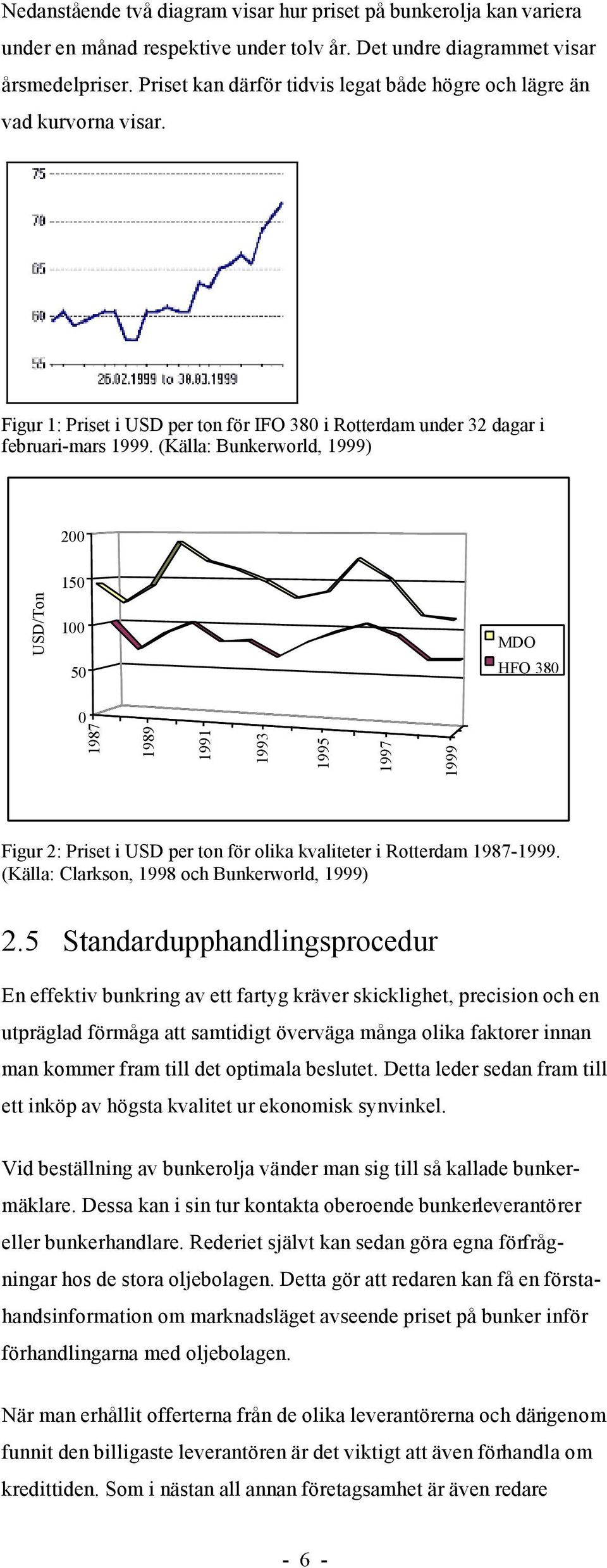 (Källa: Bunkerworld, 1999) 200 USD/Ton 150 100 50 MDO HFO 380 0 1987 1989 1991 1993 1995 1997 1999 Figur 2: Priset i USD per ton för olika kvaliteter i Rotterdam 1987-1999.