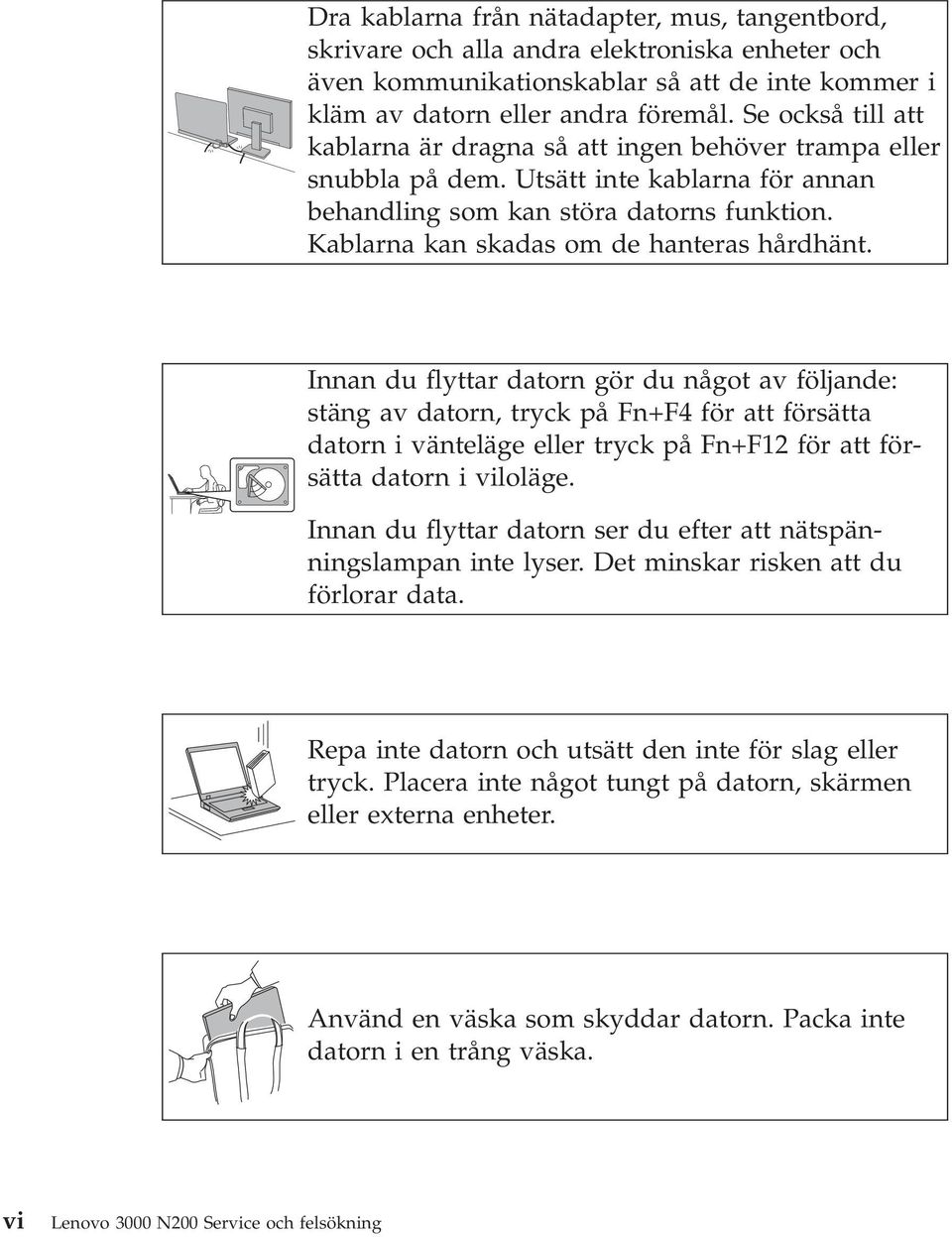 Kablarna kan skadas om de hanteras hårdhänt.