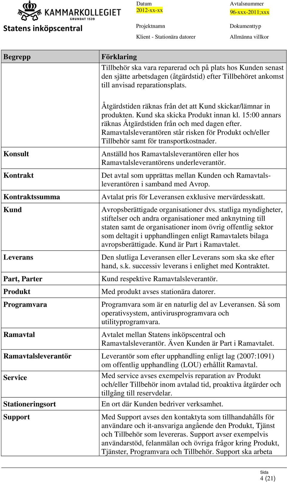 15:00 annars räknas Åtgärdstiden från och med dagen efter. Ramavtalsleverantören står risken för Produkt och/eller Tillbehör samt för transportkostnader.