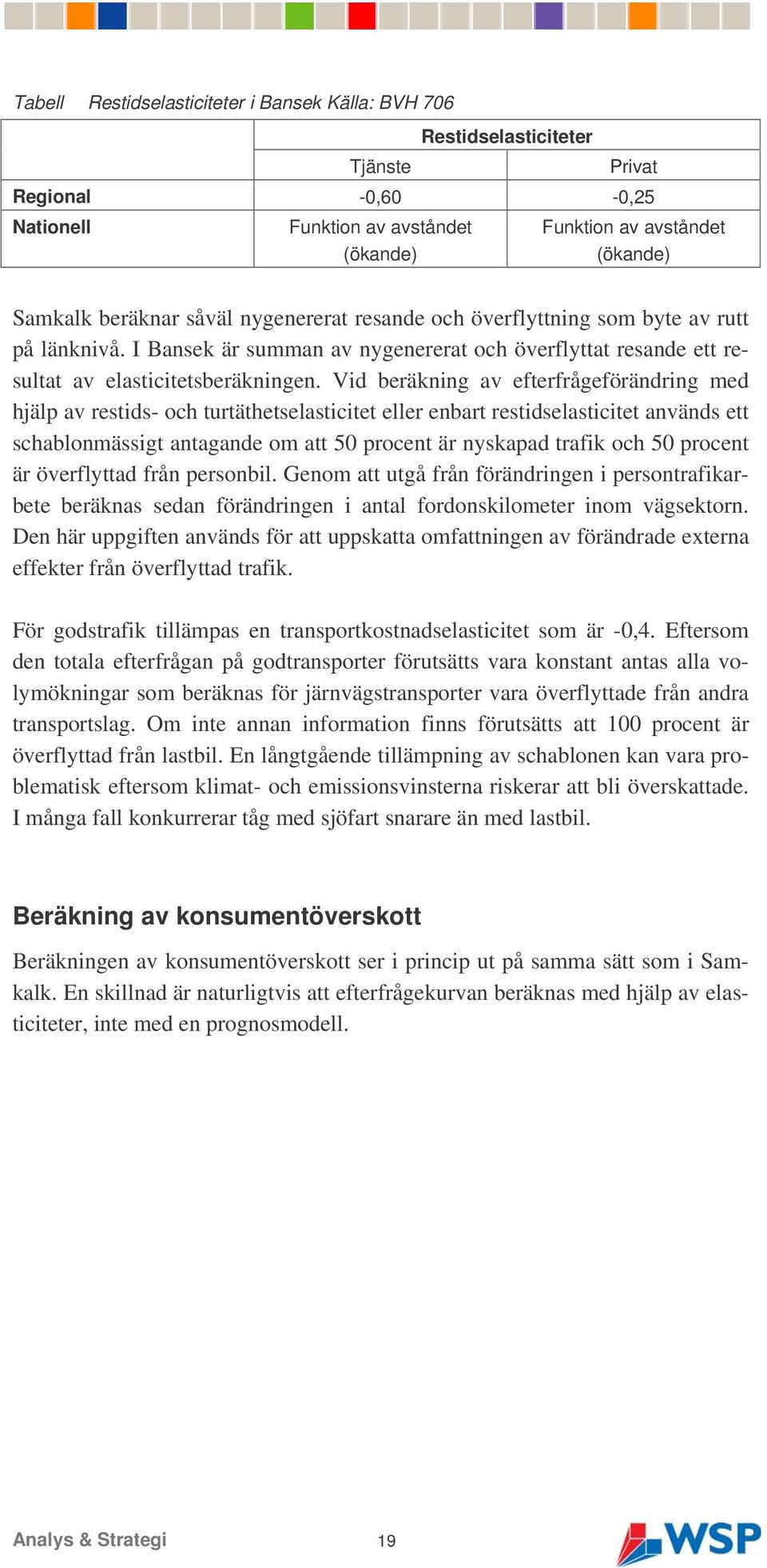 Vid beräkning av efterfrågeförändring med hjälp av restids- och turtäthetselasticitet eller enbart restidselasticitet används ett schablonmässigt antagande om att 50 procent är nyskapad trafik och 50