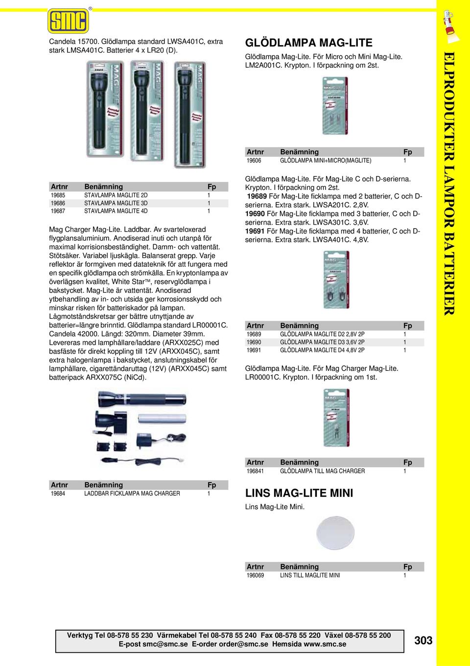 Varje reflektor är formgiven med datateknik för att fungera med en specifik glödlampa och strömkälla. En kryptonlampa av överlägsen kvalitet, White Star, reservglödlampa i bakstycket.