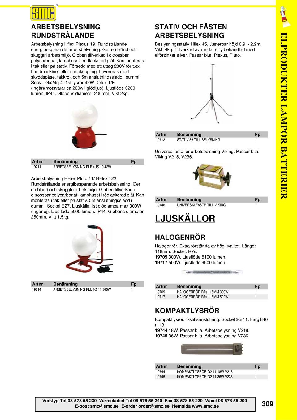 Levereras med skyddspåse, takkrok och 5m anslutningssladd i gummi. Sockel Gx24q-4. 1st lysrör 42W Delux T/E (ingår)(motsvarar ca 200w i glödljus). Ljusflöde 3200 lumen. IP44. Globens diameter 200mm.