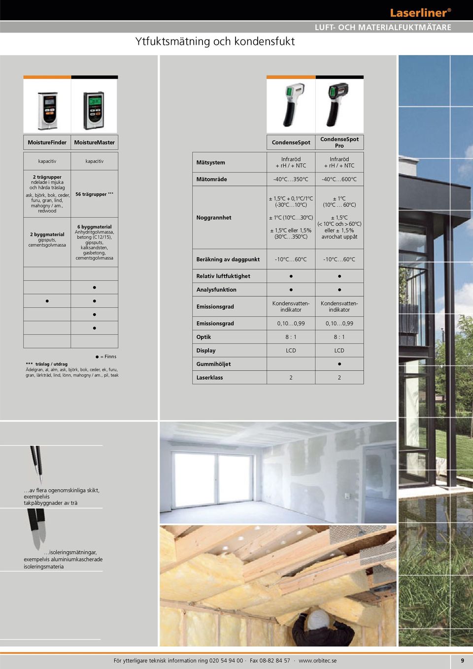 , redwood 2 byggmaterial gipsputs, cementsgolvmassa 56 trägrupper *** 6 byggmaterial Anhydritgolvmassa, betong (C12/15), gipsputs, kalksandsten, gasbetong, cementsgolvmassa Mätområde -40 C 350 C -40