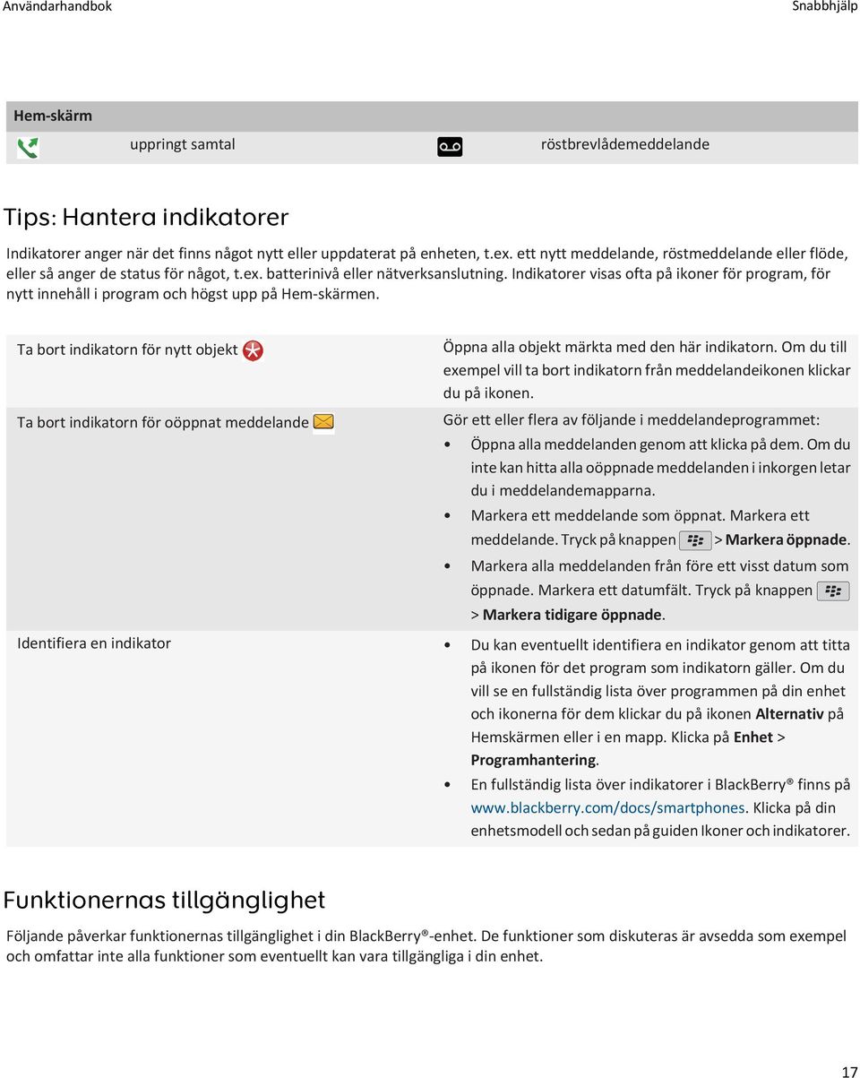 Indikatorer visas ofta på ikoner för program, för nytt innehåll i program och högst upp på Hem-skärmen.