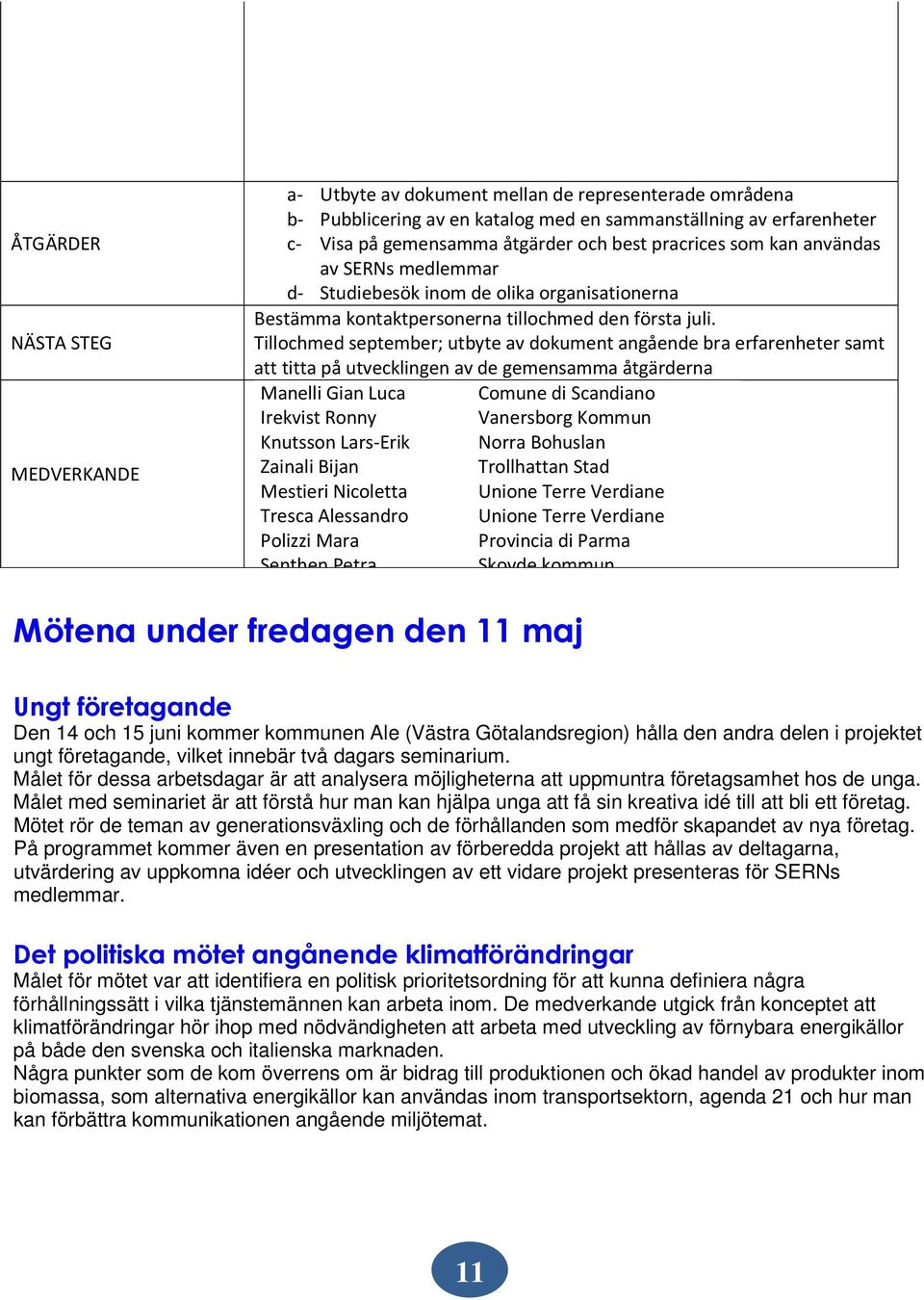 Tillochmed september; utbyte av dokument angående bra erfarenheter samt att titta på utvecklingen av de gemensamma åtgärderna Manelli Gian Luca Comune di Scandiano Irekvist Ronny Vanersborg Kommun