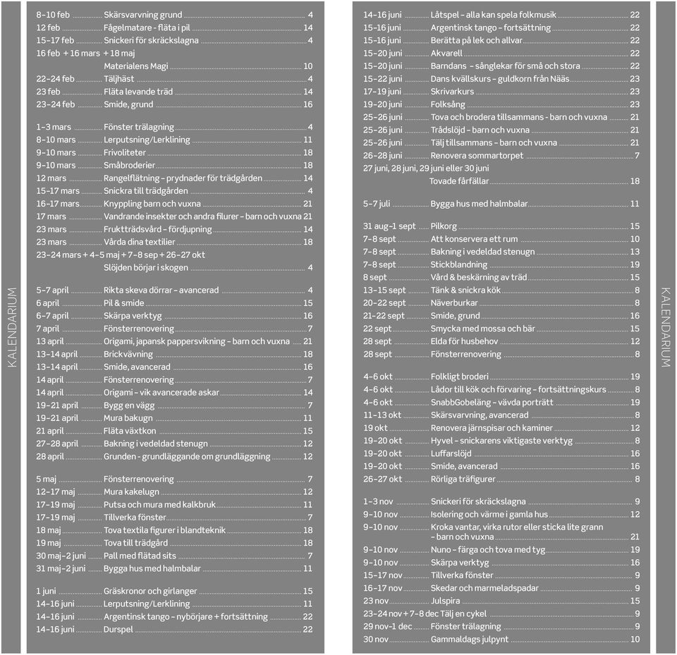 .. Småbroderier... 18 12 mars... Rangelflätning prydnader för trädgården... 14 15 17 mars... Snickra till trädgården... 4 16 17 mars... Kppling barn och vuxna... 21 17 mars.