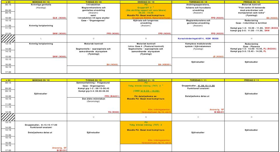 00 manipulation som tema" samt Moodle PU- Basal med kompl kurs 10:00 GLN (N360) Introduktion till egna studier Grupprum NC355, Naturvetarhuset FPD (N320) BA (N360) 10:15 Case - "Organogenes" järtats