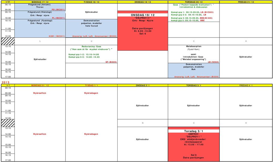 15-10.00, BBE Cirk /Resp/ njure palpation, modeller hals/huvud Östra paviljongen Kl. 9.00-13.