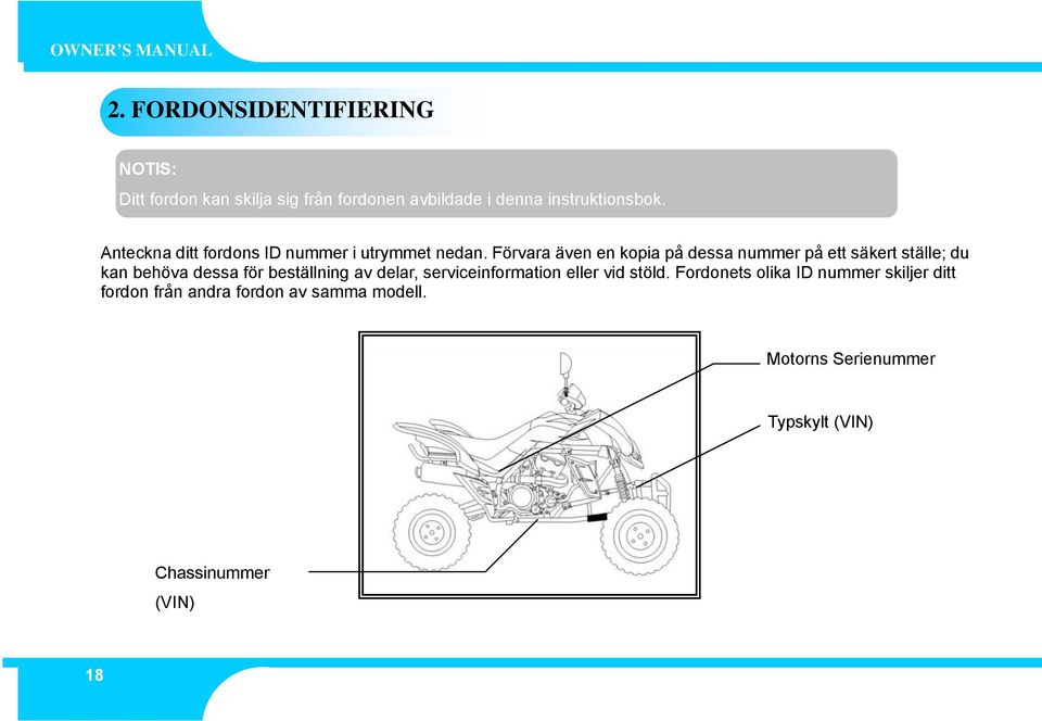 Anteckna ditt fordons ID nummer i utrymmet nedan.