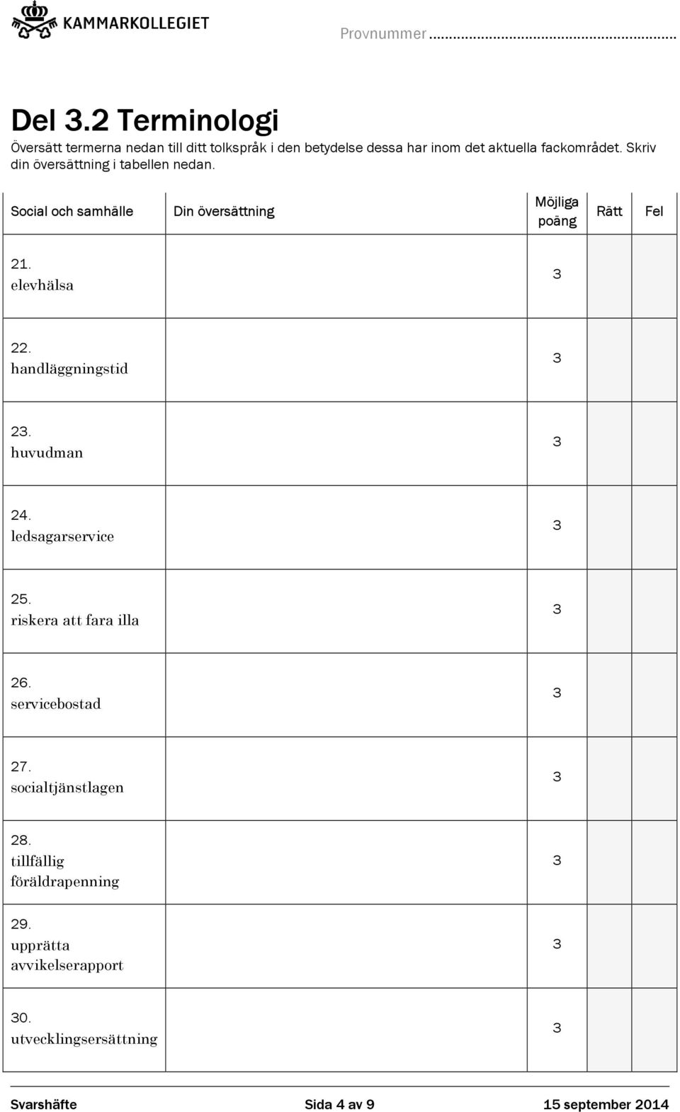 handläggningstid 2. huvudman 24. ledsagarservice 25. riskera att fara illa 26. servicebostad 27. socialtjänstlagen 28.