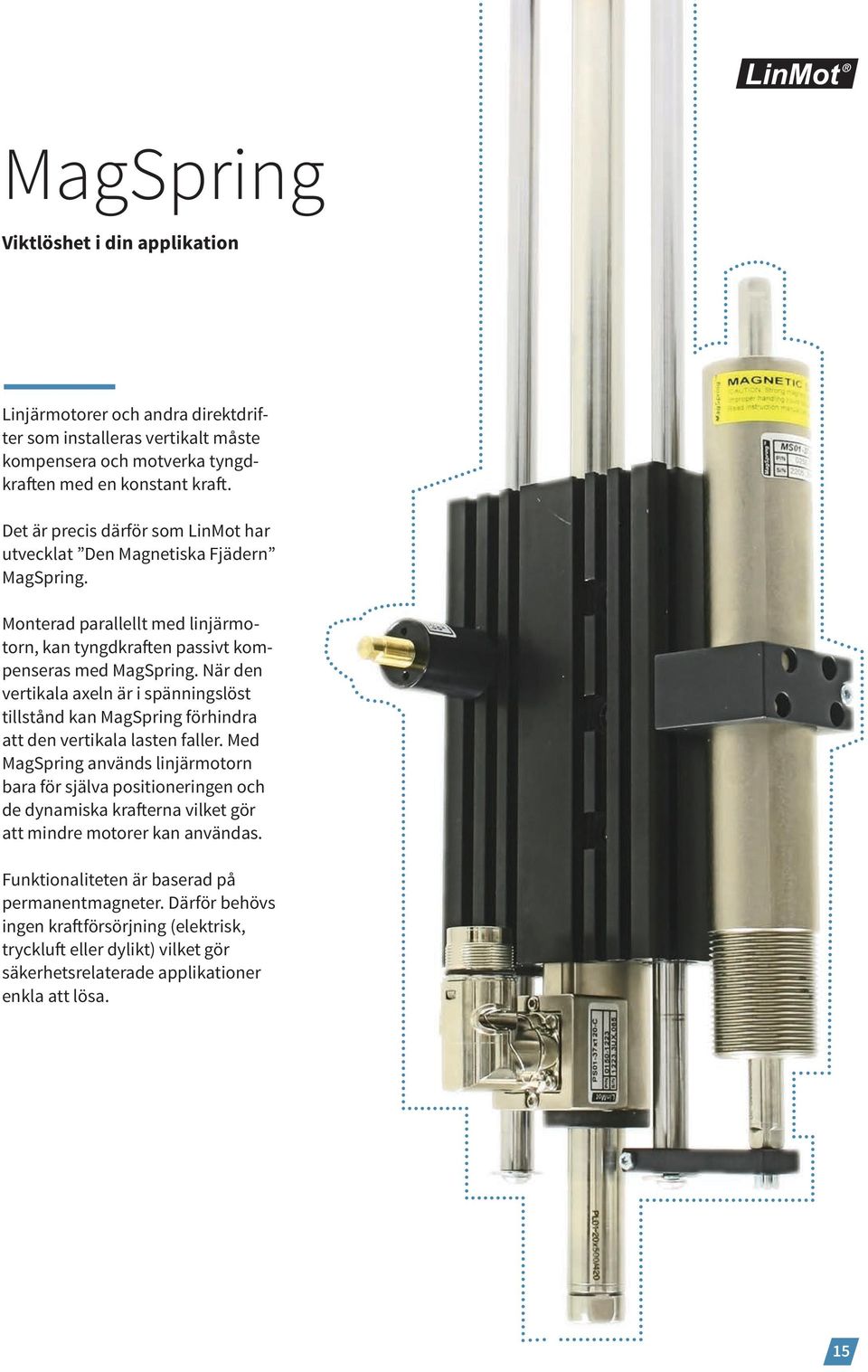 När den vertikala axeln är i spänningslöst tillstånd kan MagSpring förhindra att den vertikala lasten faller.